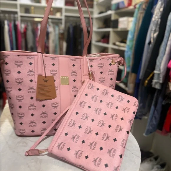 MCM Visetos monogram canvas shopper with zip pouch and nappa leather trim New - Picture 7 of 13